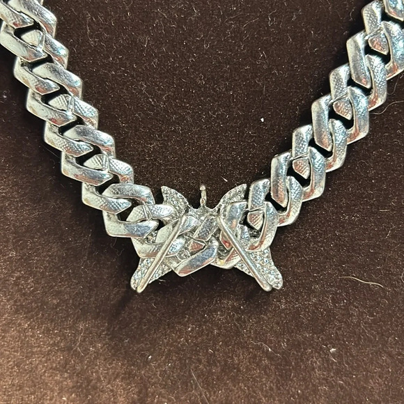 Butterfly Cubic Zirconia Necklace 18”. Detachable Butterfly Charm - Picture 2 of 5
